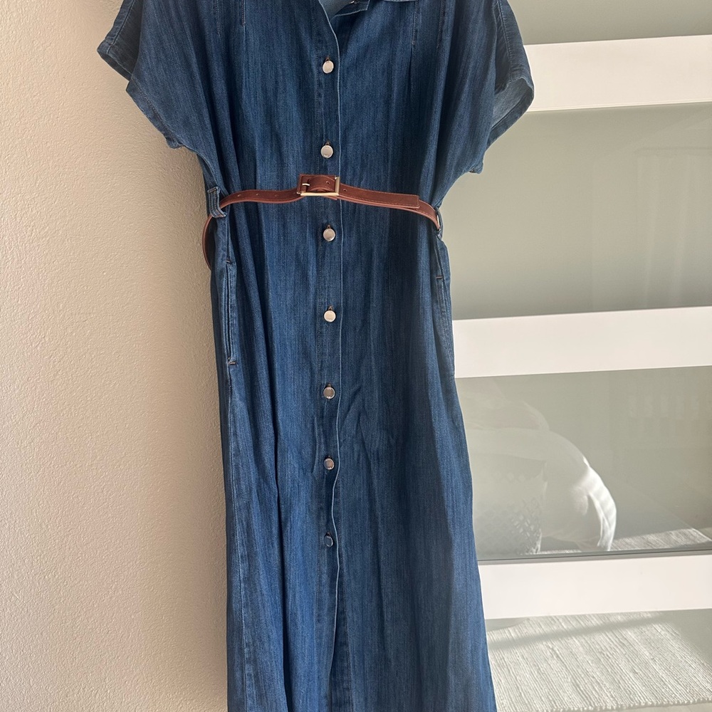 Zara Denim Midi Dress with Tan Belt